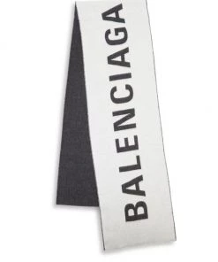 Balenciaga Macro Logo Jacquard Wool Scarf For Men