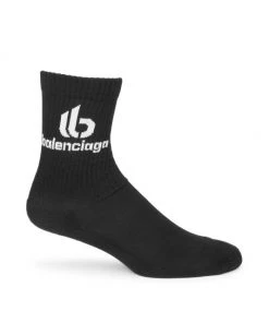 Balenciaga Double B Logo Crew Socks For Men White Black