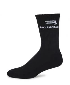 Balenciaga Abstract Logo Crew Socks For Men Black White