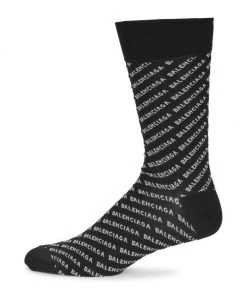 Balenciaga Diagonal Logo Socks Noir Ecru