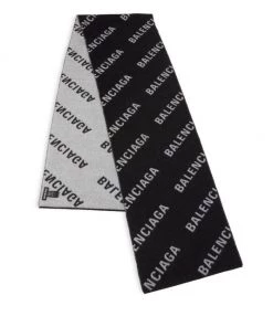 Balenciaga Wool Logo Scarf For Men Black White