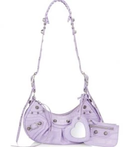 Balenciaga XS Le Cagole Croc-Embossed Leather Shoulder Bag White