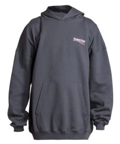 Balenciaga Campaign Logo Cotton Hoodie For Men Dark Grey White
