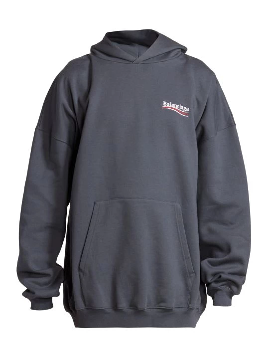 Balenciaga Campaign Logo Cotton Hoodie For Men Dark Grey White - Image 6