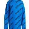 Balenciaga Logo Virgin Wool-Blend Sweater For Men Blue Black