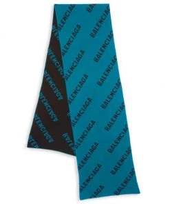 Balenciaga All Over Logo Wool Scarf For Men