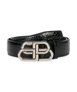 Balenciaga Large BB Croc-Embossed Leather Belt For Men