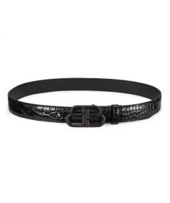 Balenciaga BB Croc-Embossed Leather Belt