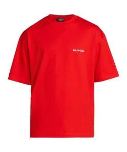Balenciaga Cotton Logo T-Shirt For Men Bright Red White