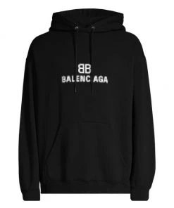 Balenciaga Monogram Logo Cotton Hoodie For Men