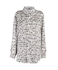 Balenciaga Logo Fluid Button-Up Blouse