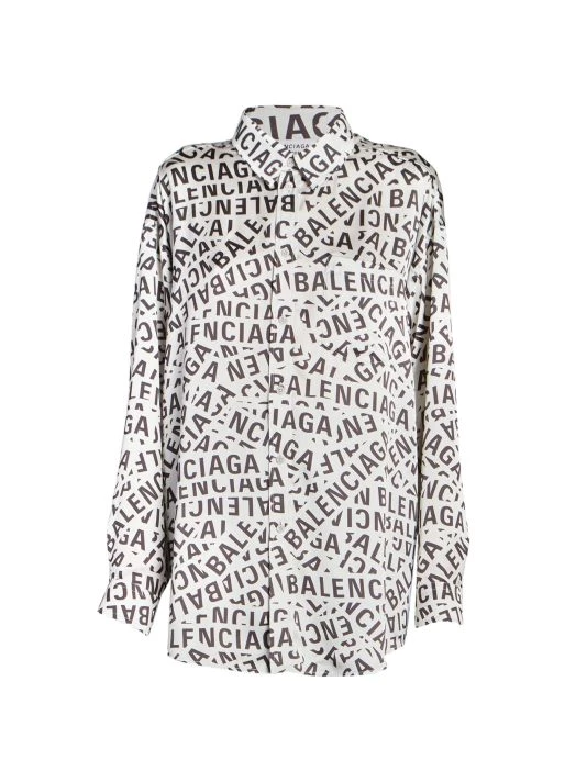 Balenciaga Logo Fluid Button-Up Blouse