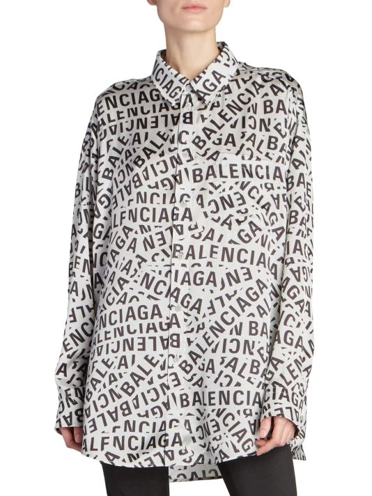 Balenciaga Logo Fluid Button-Up Blouse - Image 3