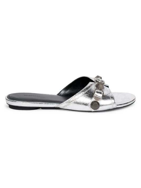 Balenciaga Cagole Metallic Leather Flat Sandals