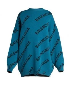 Balenciaga Oversized Logo Sweater Purple Black