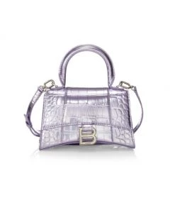 Balenciaga XS Hourglass Exclusive Croc-Embossed Leather Top Handle Bag Pink