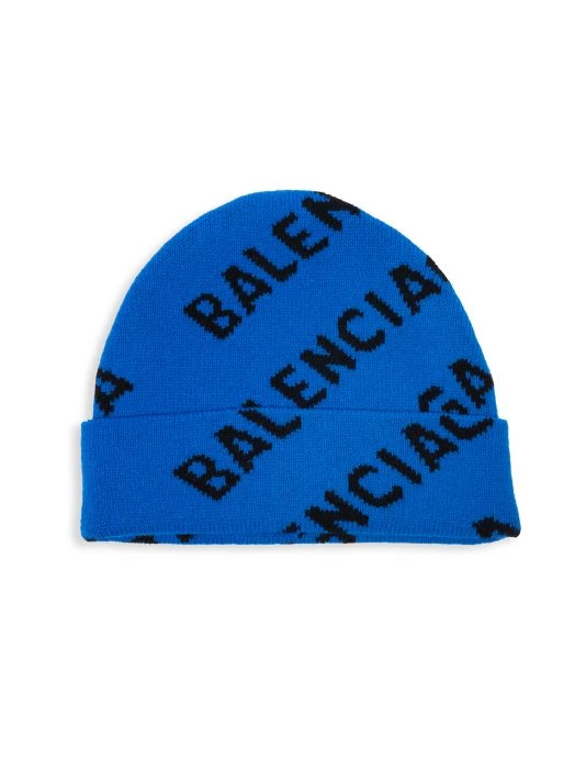 Balenciaga Allover Logo Wool Beanie Blue Black - Image 2