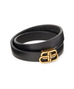 Balenciaga BB Leather Wrap Bracelet