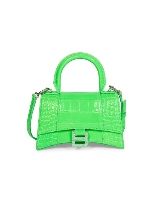 Balenciaga Hourglass Croc-Embossed Leather Top Handle Bag