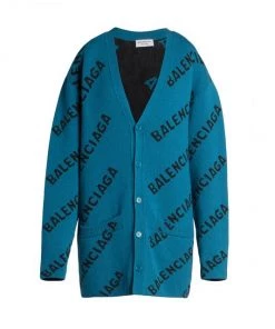 Balenciaga Oversized Logo Cardigan Blue Black