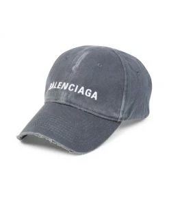 Balenciaga Distressed Logo Baseball Cap For Men Grey White