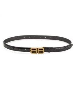 Balenciaga BB Hourglass Thin Croc-Embossed Leather Belt