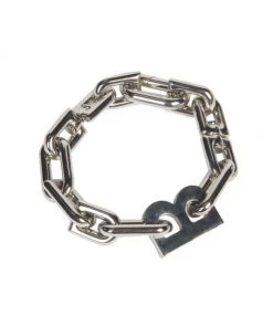 Balenciaga Silvertone "B" Charm Bracelet For Men